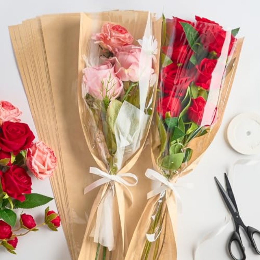 50 Pack Flower Bags  Bouquets, – обзор и цена Flower Wrap Kraft
